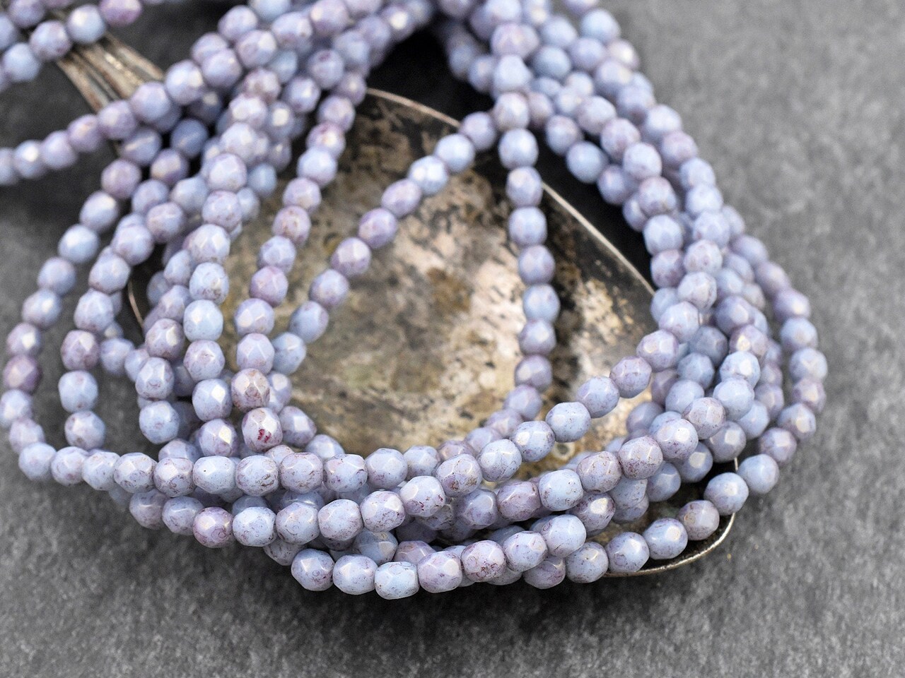 *50* 4mm Purple Washed Periwinkle Blue Fire Polished Round Beads